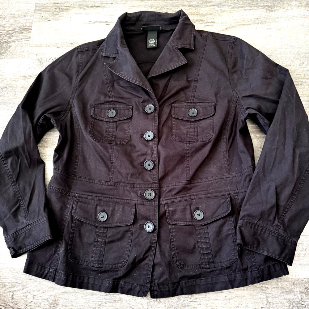 Lane Bryant Military Jacket Size 14/16 Black Utility Pockets Stretch